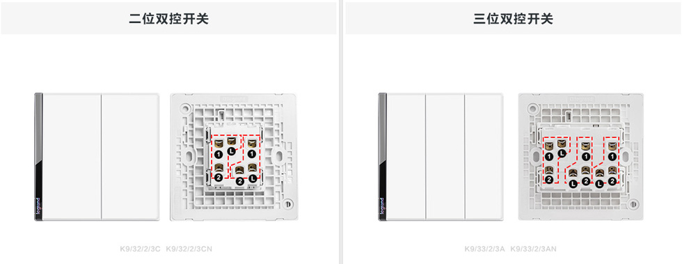 羅格朗逸遠(yuǎn)雙控二位/三位開(kāi)關接線圖